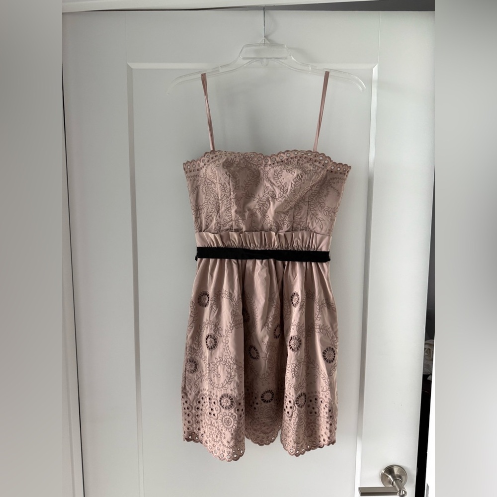 BCBGMAXAZRIA Strapless‎ Eyelet Embroidered Cocktail Dress Blush Pink Size 2 - Picture 3 of 10
